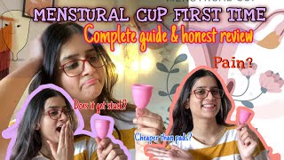 UsingMenstruation cup first time🩸🥹Honest review😰Complete Guide about menstruation cupWorth it [upl. by Ulises]