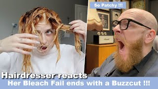 BLEACH FAILS ENDS WIT A BUZZ CUT  Hairdresser reacts to hair fail [upl. by Eph]