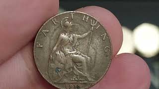 UK 1918 FARTHING Coin REVIEW  VALUE [upl. by Nahte]