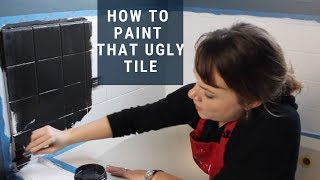 How to Paint Tile  Easy Bathroom Renovation [upl. by Dowdell]