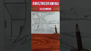 how to draw village scenery with pencil shading drawing trending art skdrawing shorts video [upl. by Ayiram]