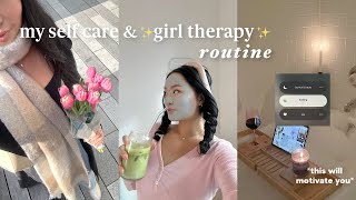 MY SELF CARE ROUTINE girl therapy hacks hair amp skincare everything shower pilates amp journaling [upl. by Slyke528]