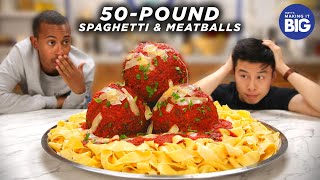 I Made Giant 50Pound Spaghetti And Meatballs For Kalen Allen from Kalen Reacts • Tasty [upl. by Kirima]