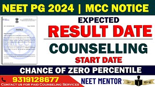 NEET PG 2024 ll Expected Result Date ll Counseling start Date ll zero percentile cut off revision [upl. by Eivol]