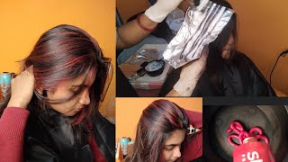 Hair colour red highlighting with weaving technique Step by step colour tutorialstreax 06 [upl. by Oderfodog584]