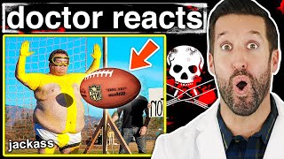 ER Doctor REACTS to Crazy Jackass Injuries 5 [upl. by Bernarr]