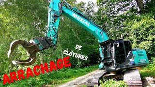 chantier darrachage de clôtures foréstières kobelco sk 180 lc 11 [upl. by Adien110]