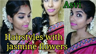 Hairstyles with jasmine flowers 3 simple amp easy wedding guest hairstylesGajra HairstylesFestive [upl. by Juliano99]