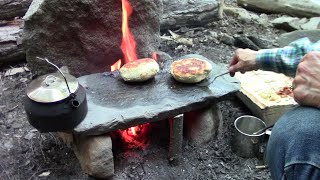 Primitive Cooking Stuffed Bannock On A Stone [upl. by Laden]