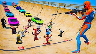 GTA V ragdoll Superheroes and Villains with Supercars amp Fire Trucks Hard Ramps Challenge Spiderman [upl. by Leahey]