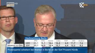 Abgeordnetenhauswahl in Berlin Frank Henkel zu den Wahlergebnissen der CDU am 18092016 [upl. by Mclain]