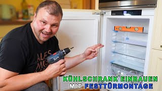 Kühlschrank einbauen mit Festtürmontage 👉 Einbaukühlschrank einbauen Anleitung Liebherr [upl. by Nonnarb]