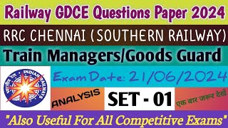 Railway GDCE Goods Guard Question Paper 2024  GDCE Train Managers Question Paper  RRC Chennai GDCE [upl. by Hwang]