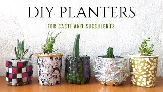 🌵 Five Planter  Plant Pot Ideas using Recycled Materials  Planters for Cacti and Succulents [upl. by Baxie758]