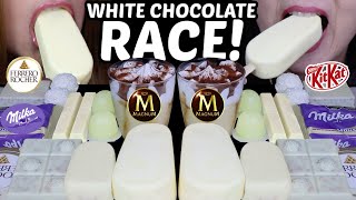 ASMR WHITE CHOCOLATE DESSERT RACE GIANT MILKA ALFAJOR MAGNUM ICE CREAM FERRERO ROCHER KITKAT 먹방 [upl. by Mairb]