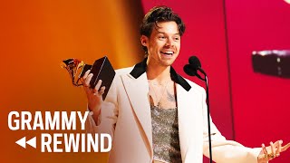 Watch Harry Styles Celebrate His Album Of The Year Win With His Biggest Fan  GRAMMY Rewind [upl. by Orren]