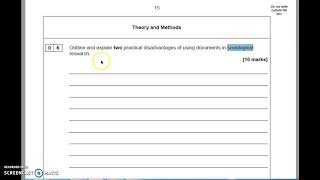 Sociology A level  10 mark AQA Sociology research methods Documents [upl. by Hachmann]