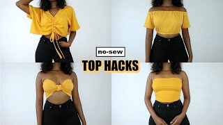 DIY NOSEW TSHIRT HACKS  TShirt Transformation [upl. by Imaon481]