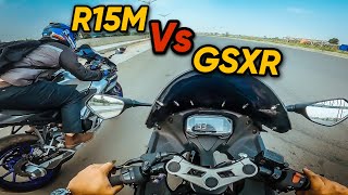 YAMAHA R15M INDO VS SUZUKI GSXR150 ABS  DRAG RACE [upl. by Ennoid]