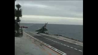 Sukhoi Su33 FlankerD aborted aircraft carrier landing [upl. by Eardnoed]