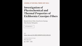 Investigation of Physiochemical and Thermal Properties of Eichhornia Crassipes Fibers  RTCLTV [upl. by Ivek]