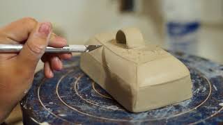 How to make a butter dish using a bisque mold asheville lauriecafferyclay lauriecaffery [upl. by Leakcim]