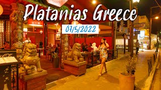 Platanias Crete Nightlife Walking Tour 4K UHD Kreta 2022 [upl. by Georgetta]