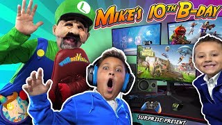 MIKES BIRTHDAY SURPRISE from MARIO BROS New Gaming Setup FUNnel Fam Luigi Vision [upl. by Kyne]