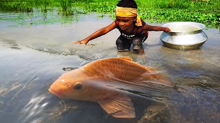 Amazing Hand Fishing Video  Traditional Catching Fish By Hand in Pond Water [upl. by Yenffit]