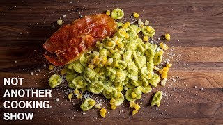 CORN PESTO PASTA WITH PROSCIUTTO CRISP  FARMERS MARKET MEALS [upl. by Alym182]