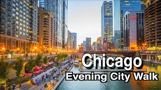 Chicago At Night Downtown City Walk  5k 60  City Sounds [upl. by Acsicnarf]