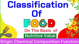 Classification of Food Origin Chemical Composition Function Nutritive Value  Classification of Food [upl. by Asillim]