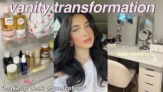 MAKEUP VANITY ORGANIZATION  TOUR deep cleaning amp aesthetic transformation [upl. by Enutrof]