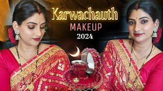 Karwachauth makeup look  Karwachauth look in saree karwachauthlook makeup bride saree [upl. by Aohk]