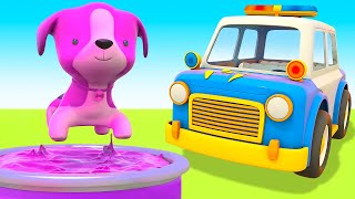 The puppy needs help Police car cartoon for kids Helper Cars ready to go Cars and trucks for kids [upl. by Hege]