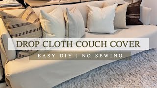 Couch Cover Using Drop Cloth  No Sewing [upl. by Aaren]