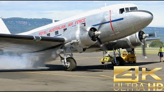 Douglas DC3  C47 Dakota engine start taxiing takeoff and landing 4K UltraHD [upl. by Ardnalahs116]