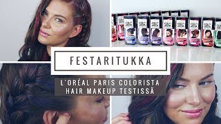 FESTARITUKKA ♡ Testissä LOréal Paris Colorista Hair Makeup hiusmeikki  Nella Törnroos [upl. by Bergeman]