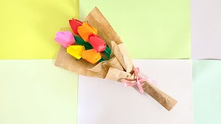 How to make Paper Tulip Bouquet  Easy Origami [upl. by Nyrrek]