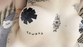 Applying a Temporary Black and White Five Birds in Flight Tattoo on Chest  tattoo for girls [upl. by Banky]