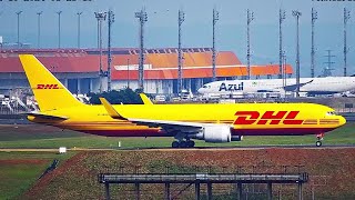 LINDO DEMAIS  DECOLAGEM RARA A LUZ DO DIA DO BOEING 767300F DA DHL EM CAMPINAS VIRACOPOS VCPSBKP [upl. by Barde785]