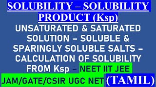 TAMIL SOLUBILITY PRODUCT UNSATURATED SATURATED SPARINGLY SOLUBLE SALTS SOLUBILITY FROM Ksp [upl. by Ahtreb]