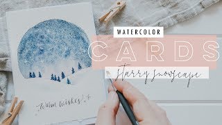 15 Minute Watercolor Cards  Starry Snowscape EP 1 [upl. by Loring33]