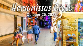 Hersonissos Crete walking tour 4k night time Greece 2022 [upl. by Eidda]