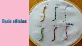 Basic stitches for beginnersstem embroidery designschainbackrunningstemsplitwhipped stitches [upl. by Nahtanoy]