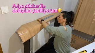 Yapışkanlı Folyo ile dolaplarımı yeniliyorum🤗 folyokaplama yenileme fikirolsun youtube izlesene [upl. by Herodias576]