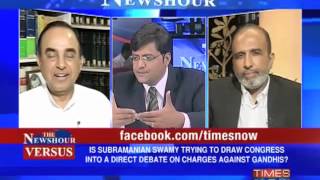 Subramanian Swamy vs Arnab Goswami Sanjay Jha debate over Rahul Sonia fraud on Times Now [upl. by Annohsed918]