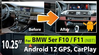 1025 BMW 5 series F10 F11 Android 12 GPS navigation screen upgrade Apple Carplay amp Android Auto [upl. by Yeclehc]