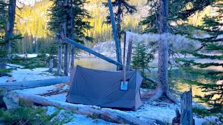 Lake Shore Hot Tent Camping In Snow  ASMR [upl. by Gaskill205]