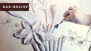 Basrelief made of gypsum putty Orchids [upl. by Ecinrev]